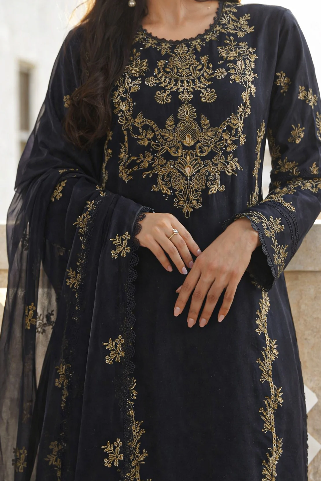 Unstitched Solid Embroidered Cambric 3 Piece With (Chiffon Dupatta) - Image 3