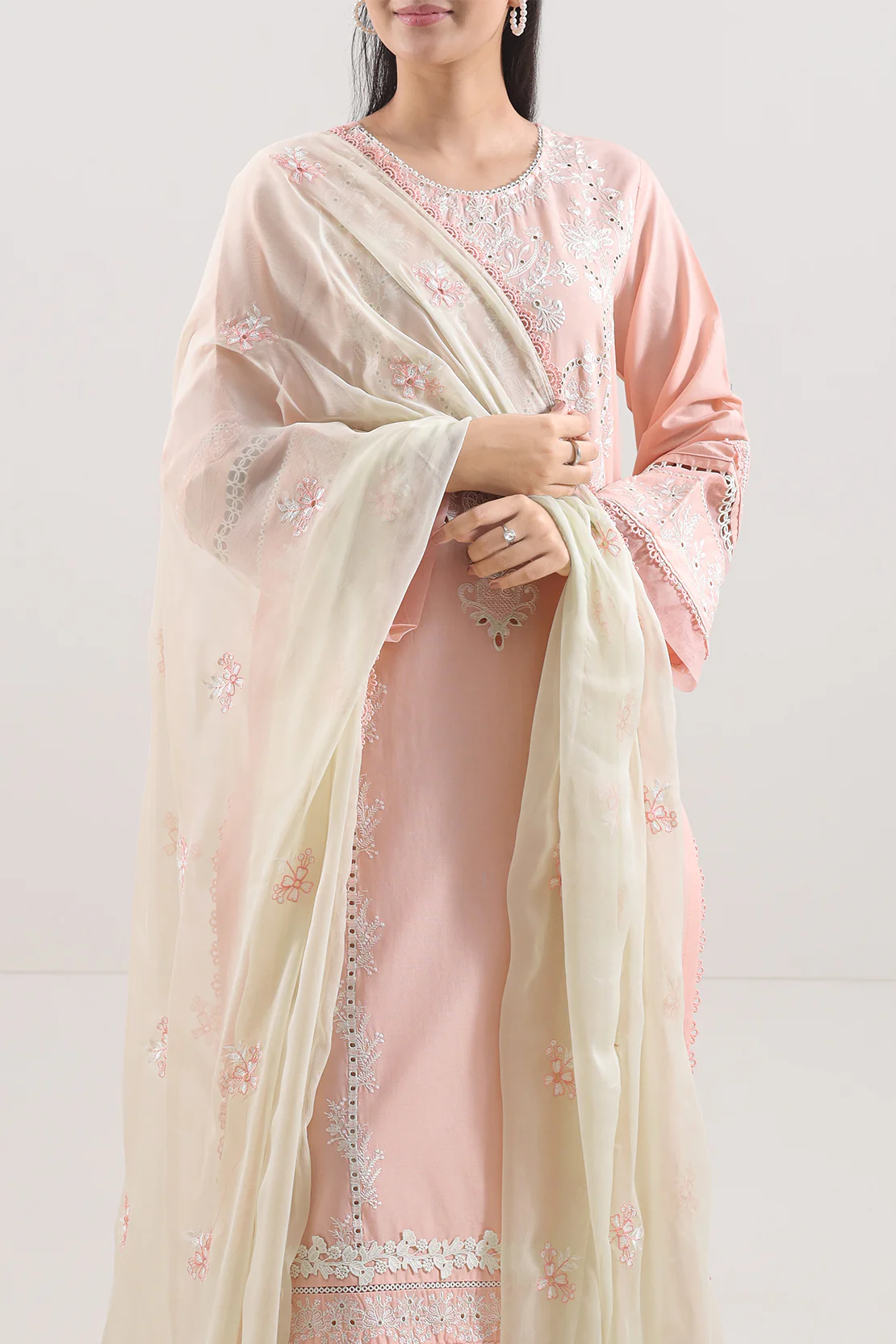 Unstitched Solid Embroidered Cambric 3 Piece With (Chiffon Dupatta) - Image 2