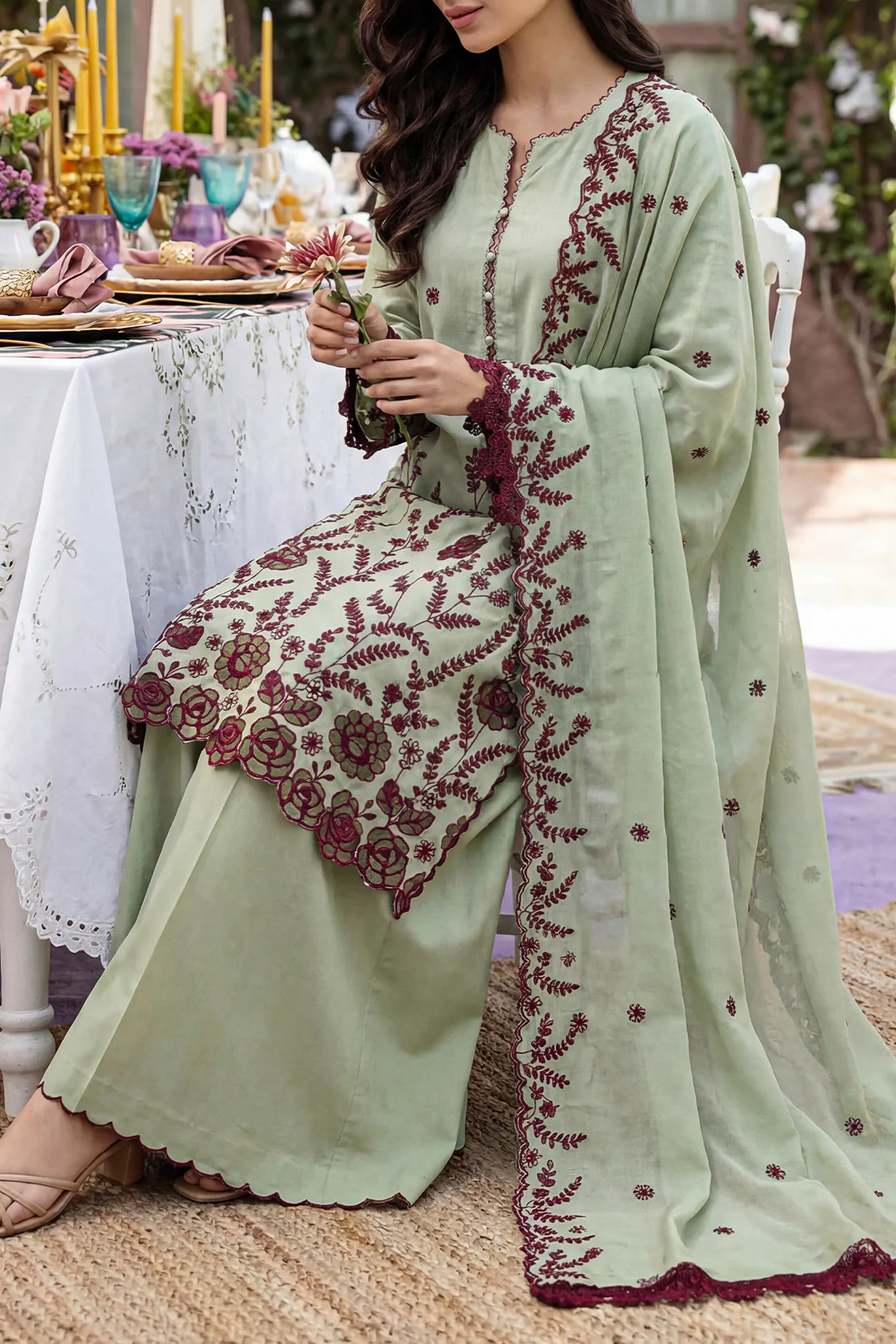 Unstitched Solid Embroidered Cambric 3 Piece - Image 3