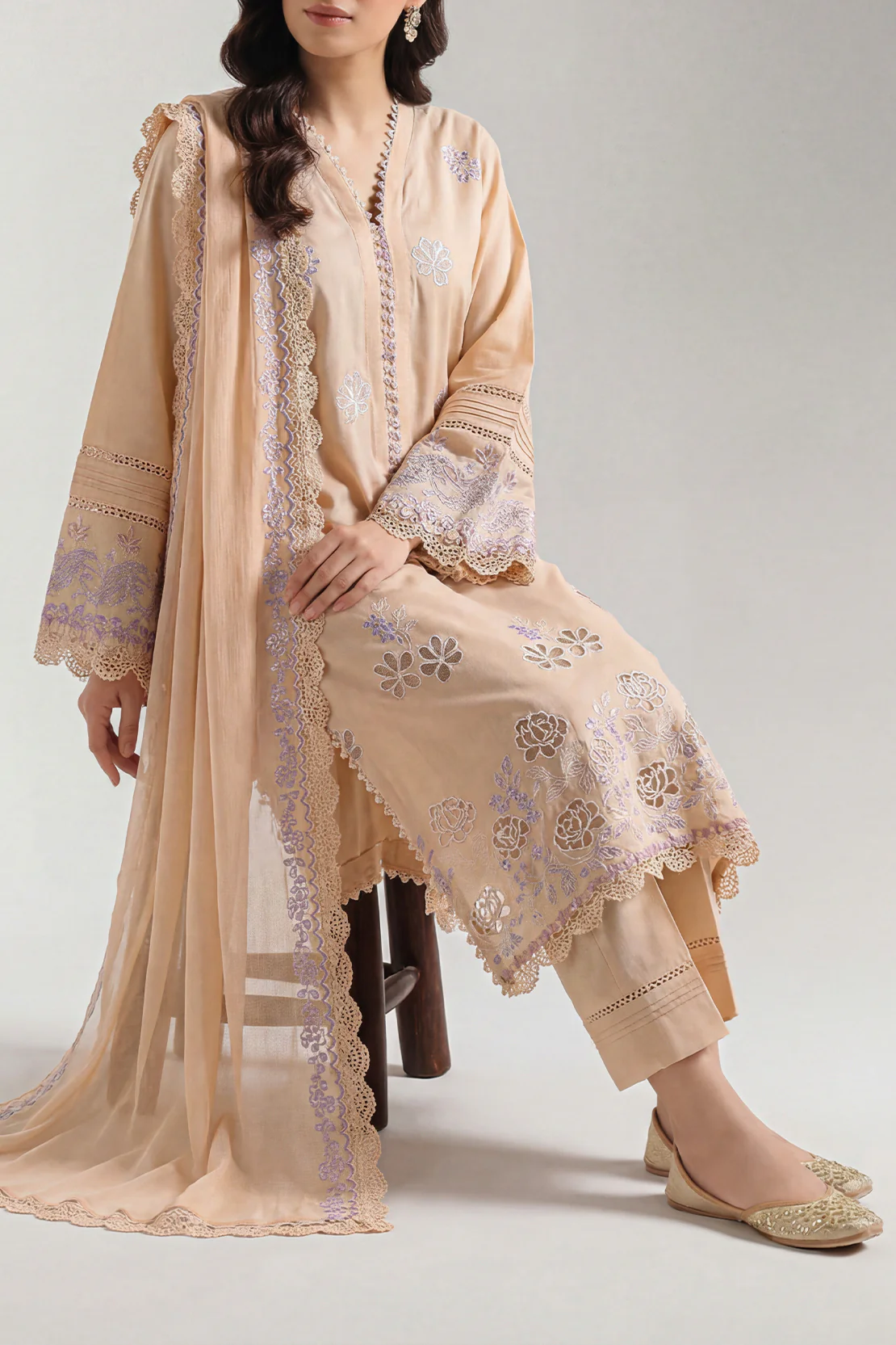 Unstitched Solid Embroidered Cambric 3 Piece - Image 2