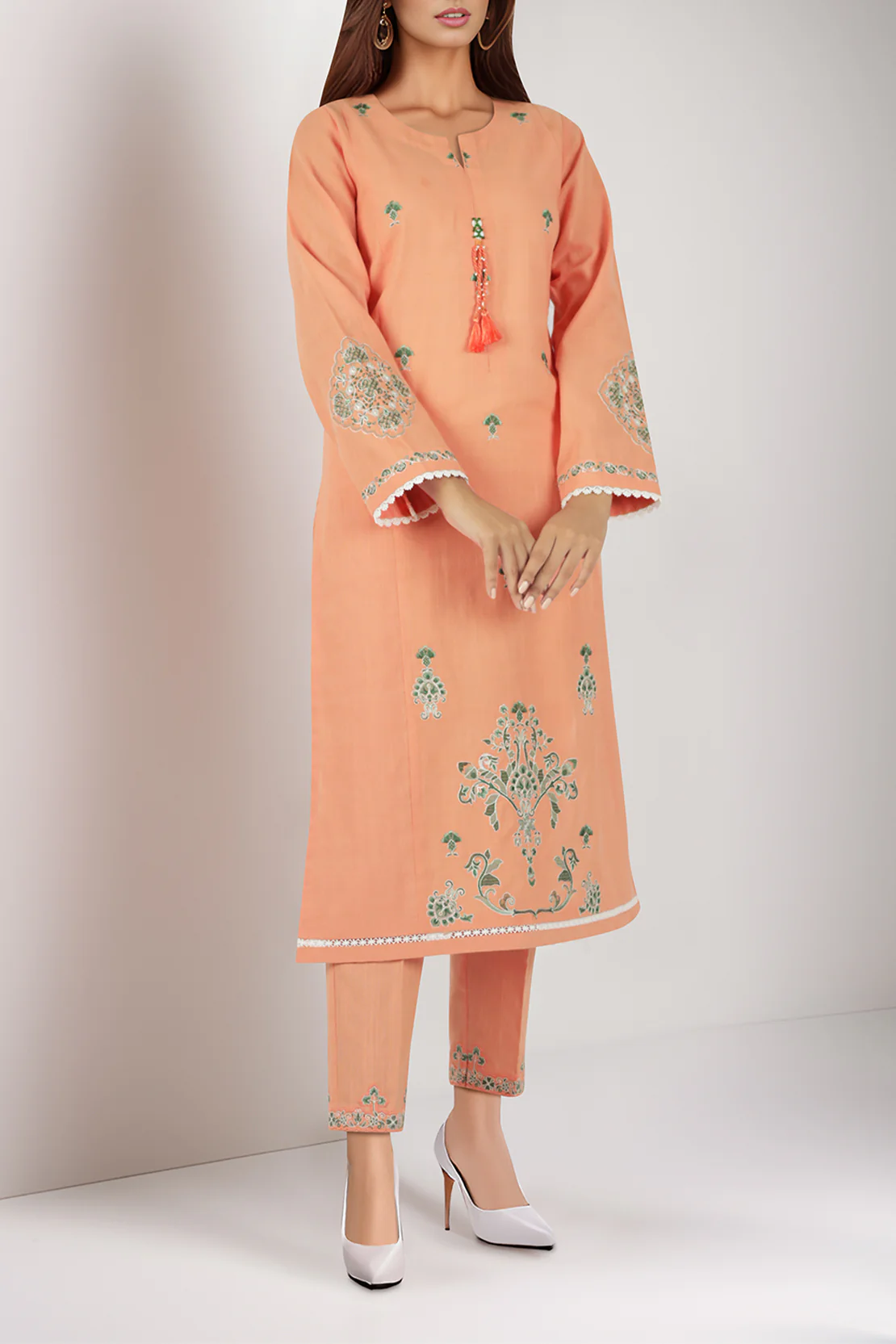 Unstitched Solid Embroidered Warm Khaddar 2 Piece (Shirt/Trouser) - Image 3