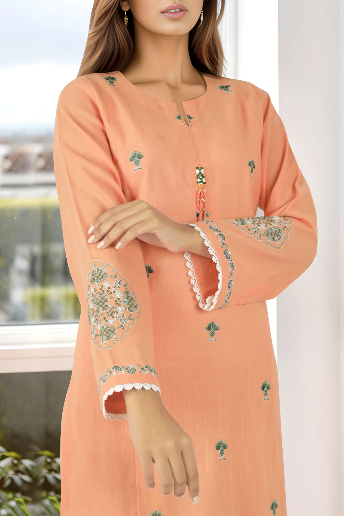 Unstitched Solid Embroidered Warm Khaddar 2 Piece (Shirt/Trouser) - Image 4