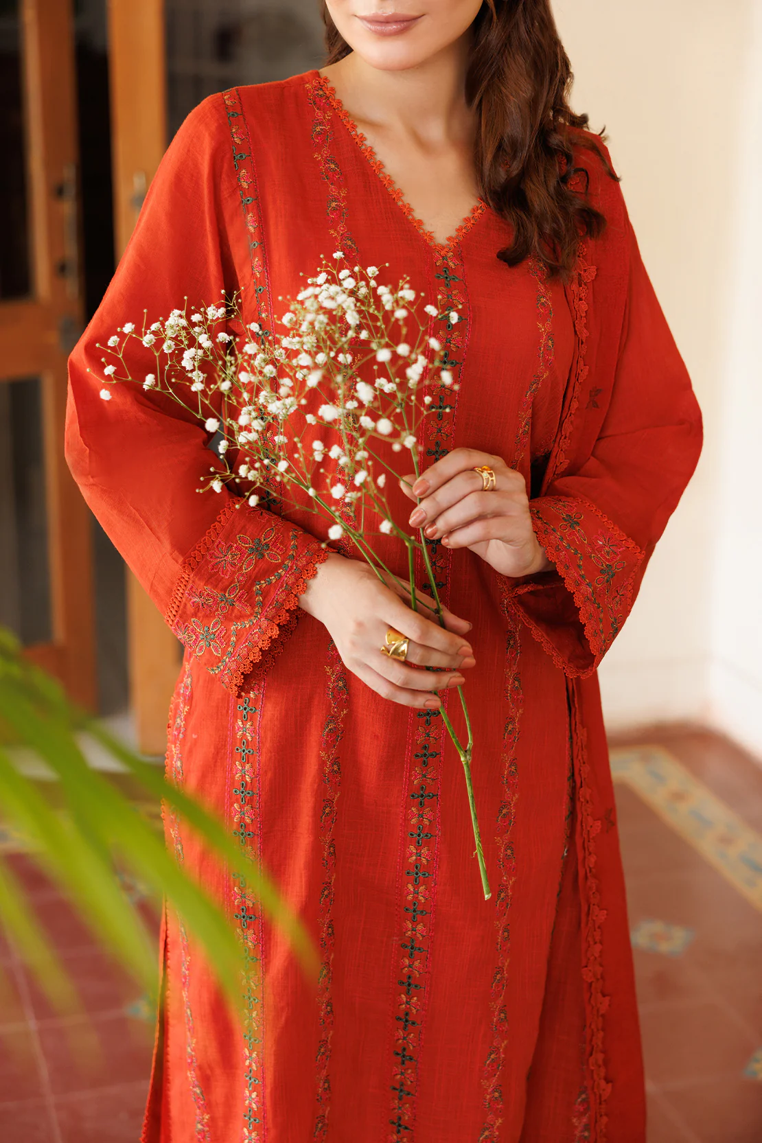 Unstitched Solid Embroidered Warm Khaddar 3 Piece - Image 2