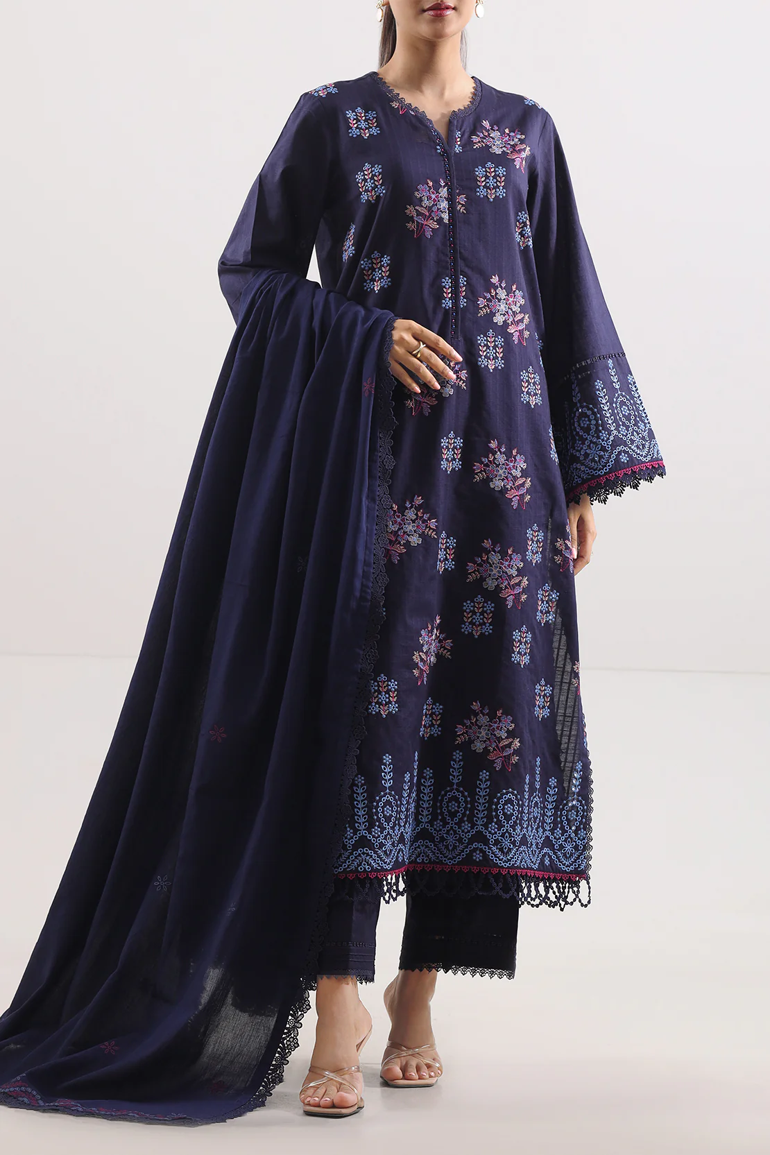 Unstitched Solid Embroidered Cotton Khaddar 3 Piece