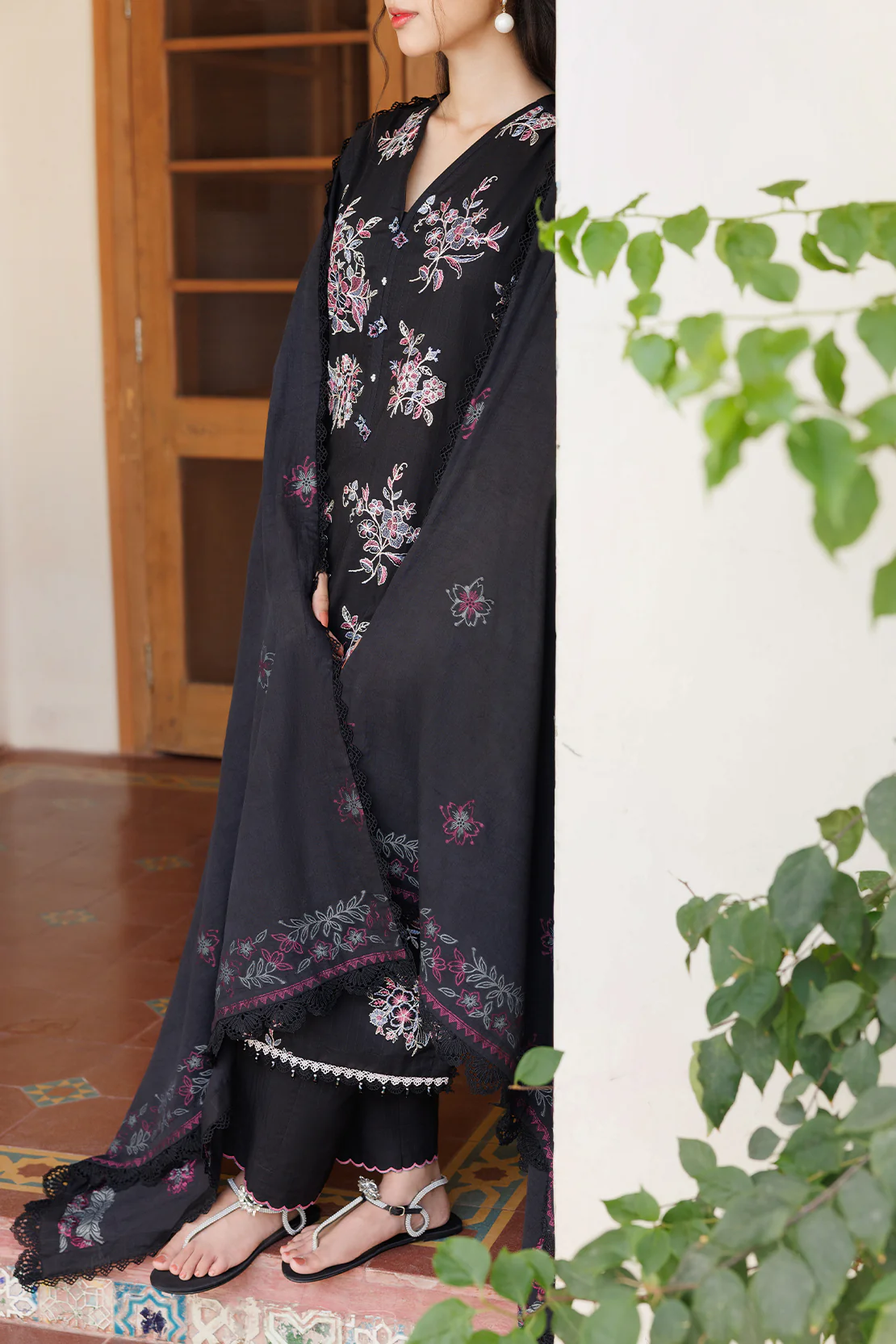 Unstitched Solid Embroidered Warm Khaddar 3 Piece - Image 3