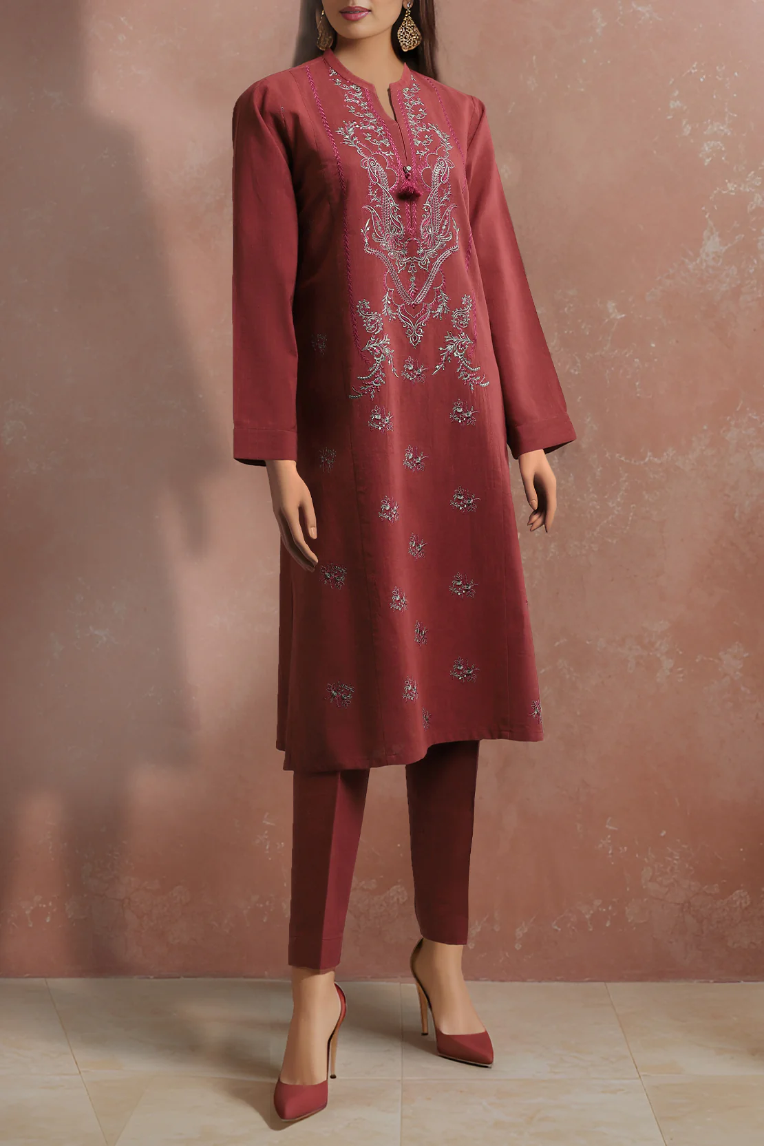 Unstitched Solid Embroidered Cross Hatch Shirt
