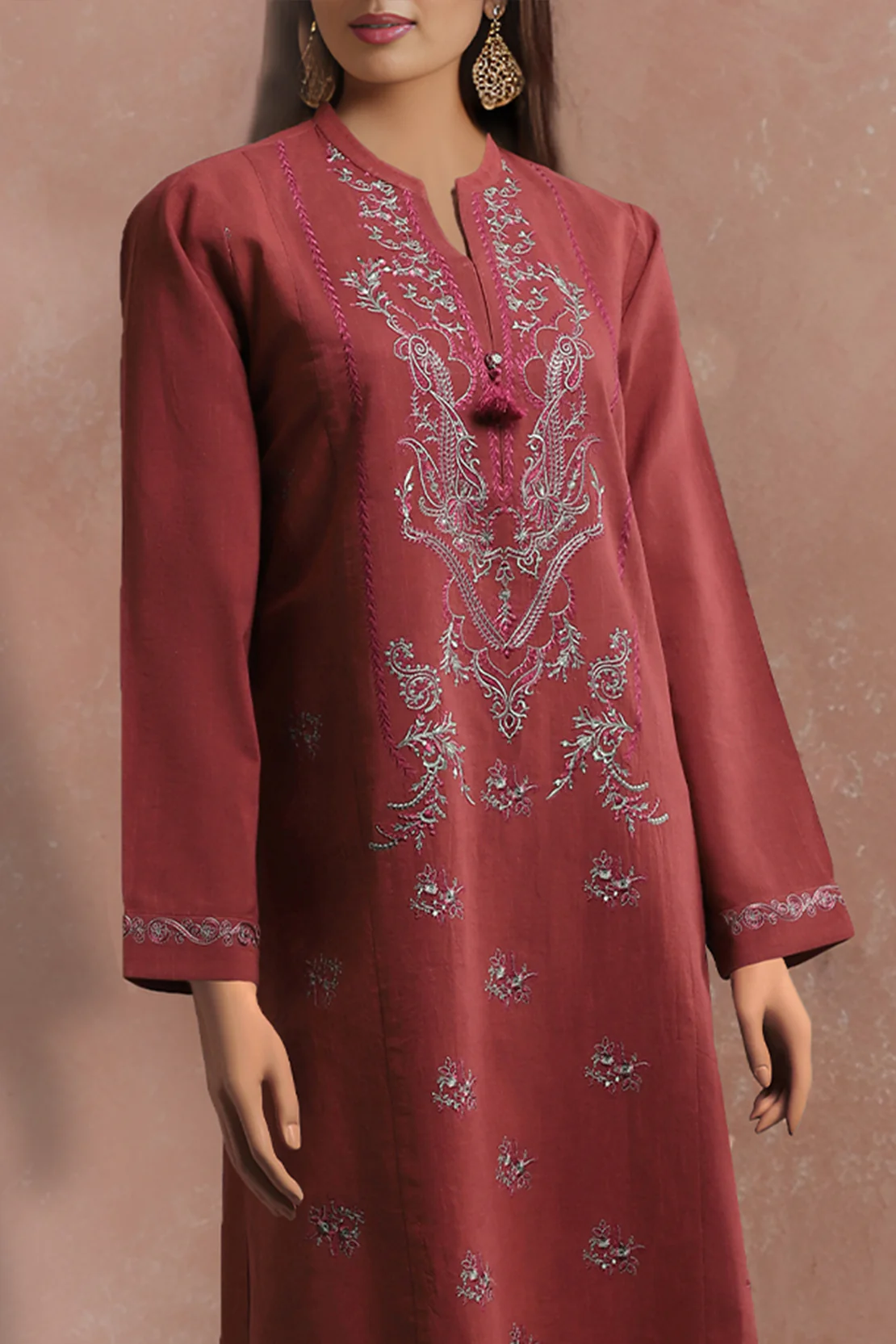 Unstitched Solid Embroidered Cross Hatch Shirt - Image 2
