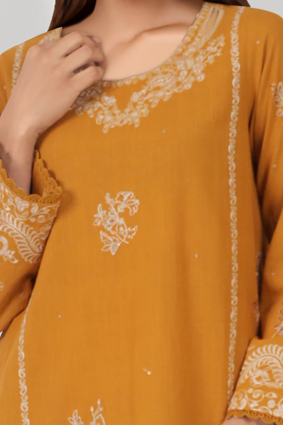 Unstitched Solid Embroidered Khaddar 2 Piece (Shirt/Trouser) - Image 3
