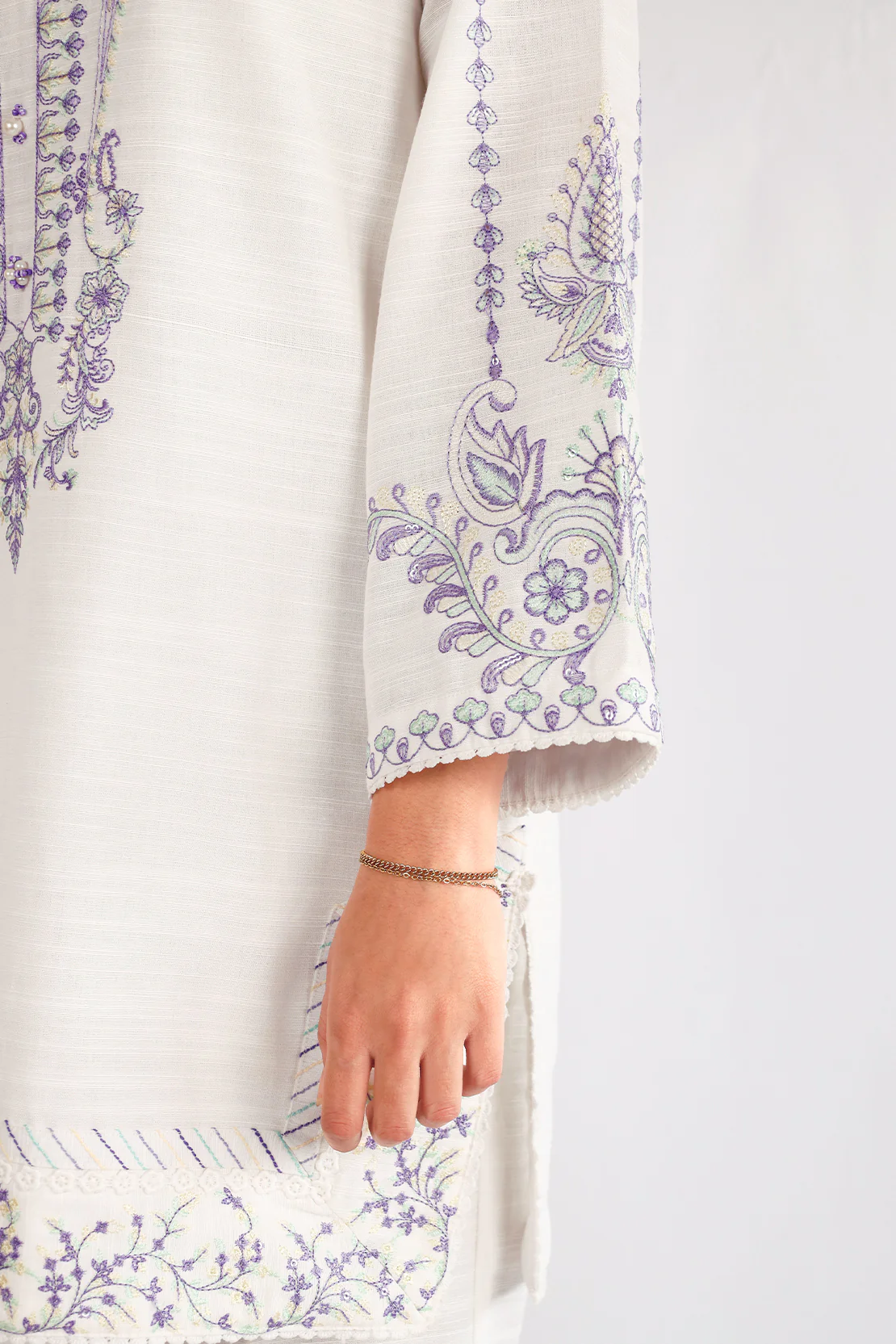 Unstitched Solid Embroidered Khaddar 2 Piece (Shirt/Trouser) - Image 4