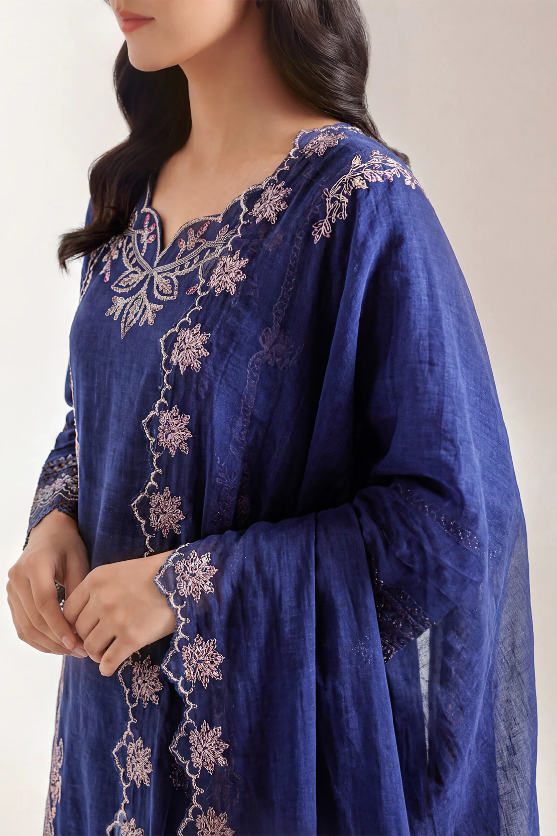 Unstitched Solid Embroidered Self Jacquard 3 Piece With Cotton Net Dupatta - Image 2