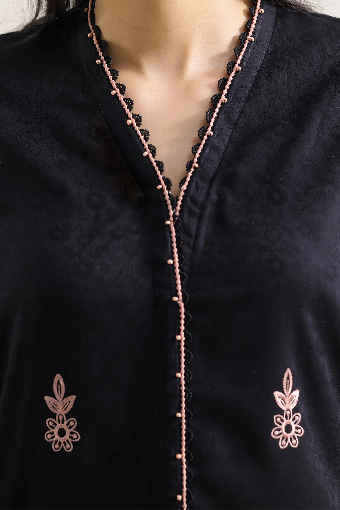 Unstitched Solid Embroidered Self Jacquard 3 Piece With Cotton Net Dupatta - Image 3