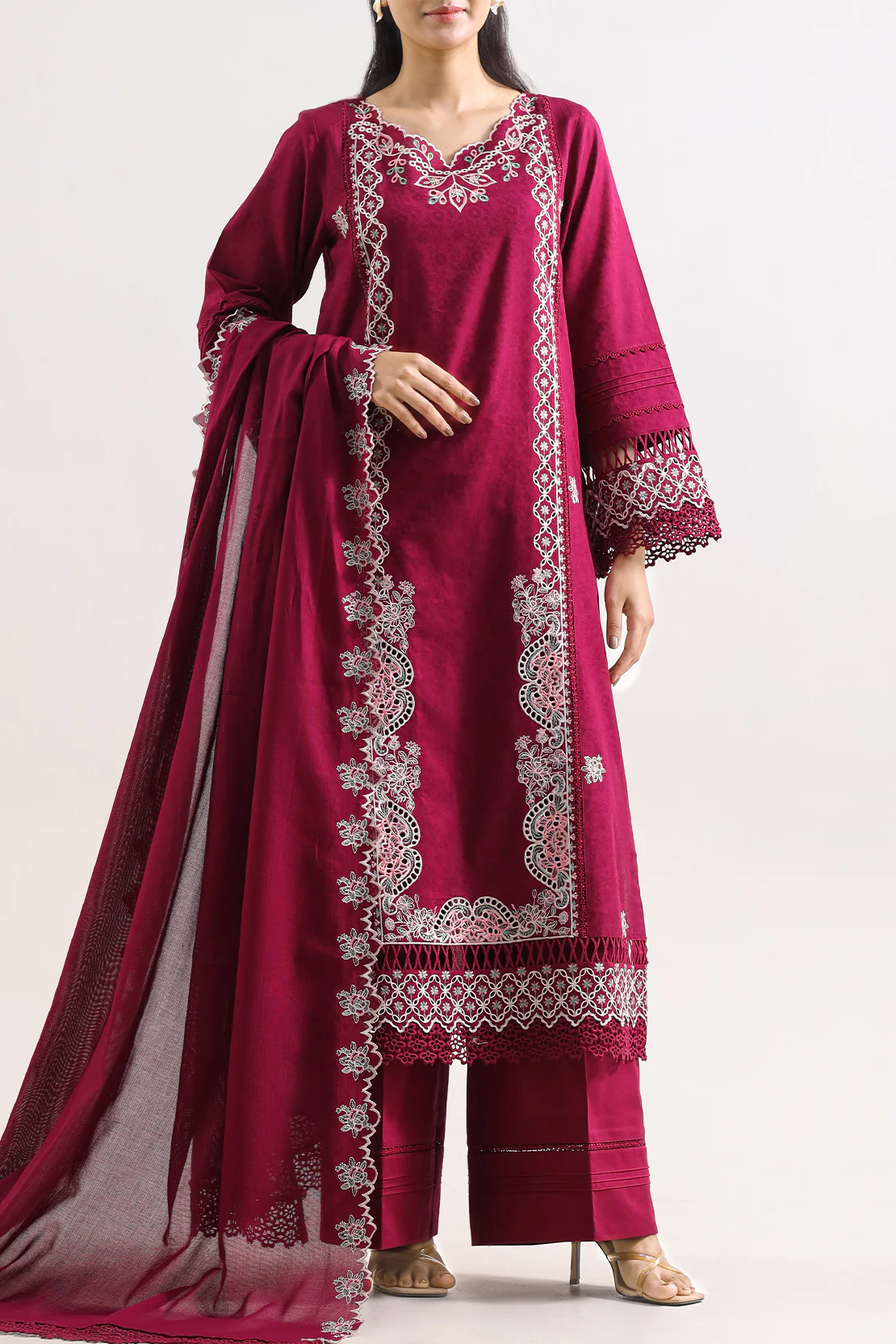 Unstitched Solid Embroidered Self Jacquard 3 Piece