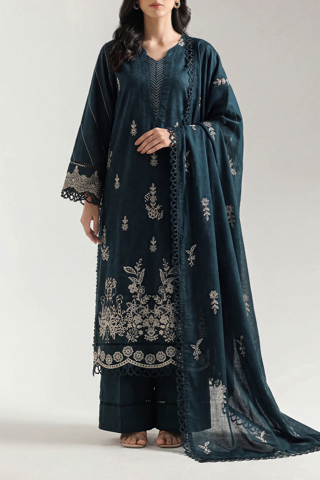 Unstitched Solid Embroidered Self Jacquard 3 Piece