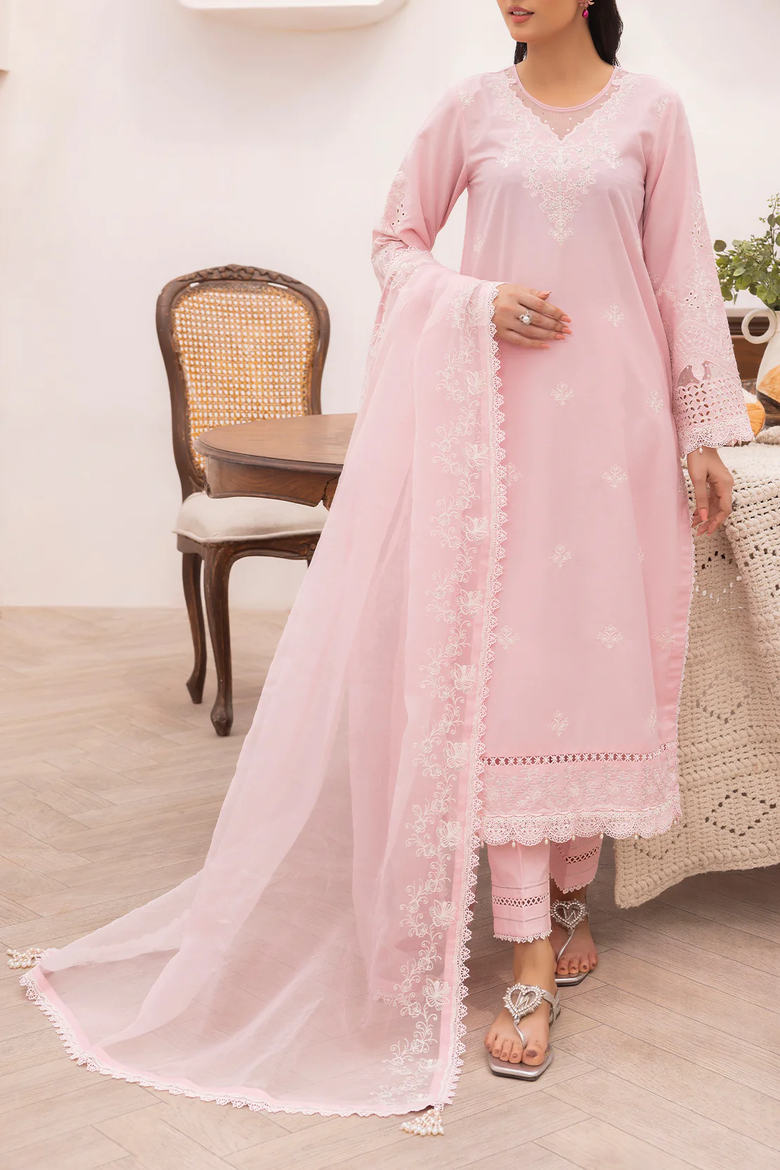 Unstitched Solid Embroidered Wash N Wear 3 Piece