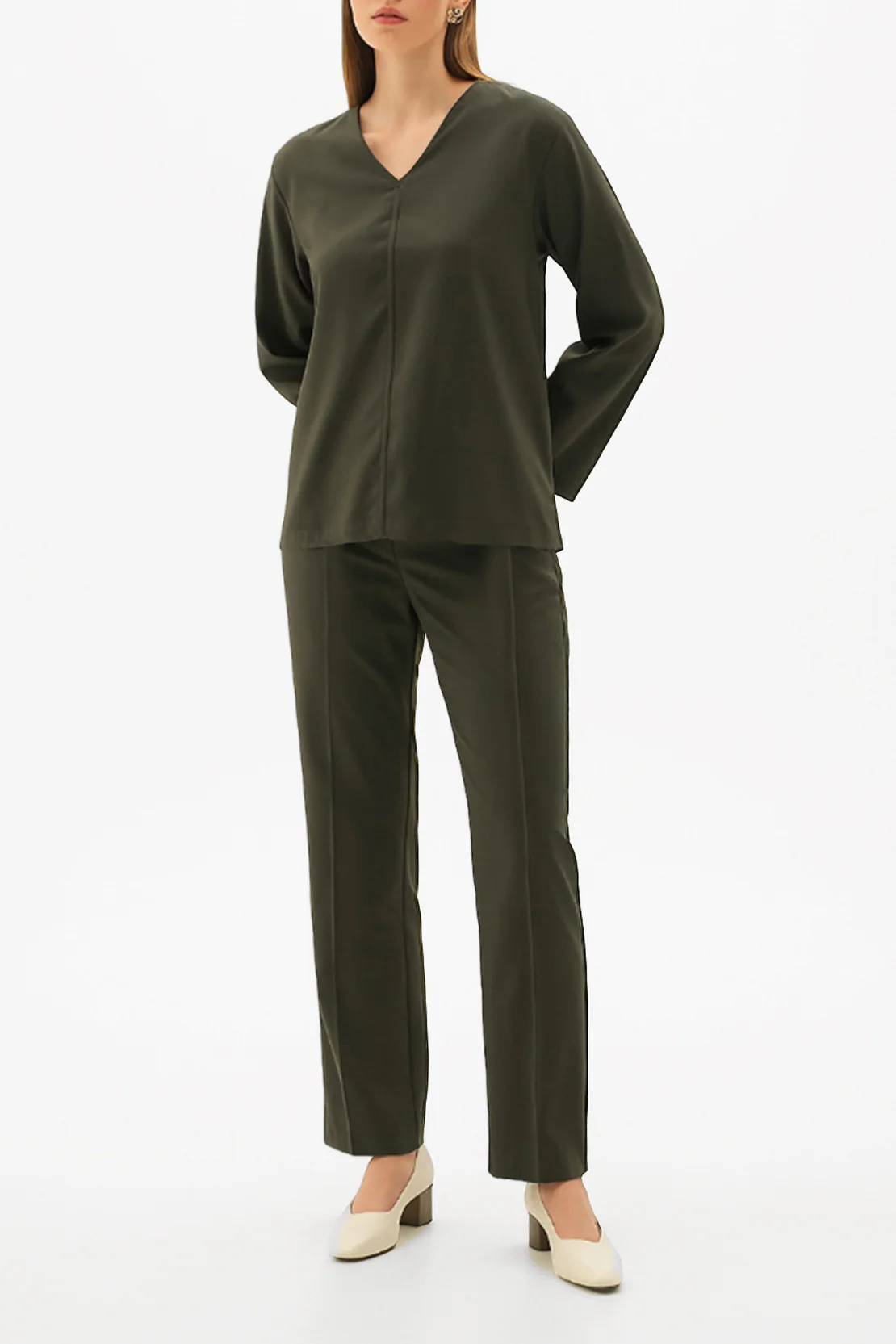 V-Neck Wide Sleeve Crepe Top - Image 3